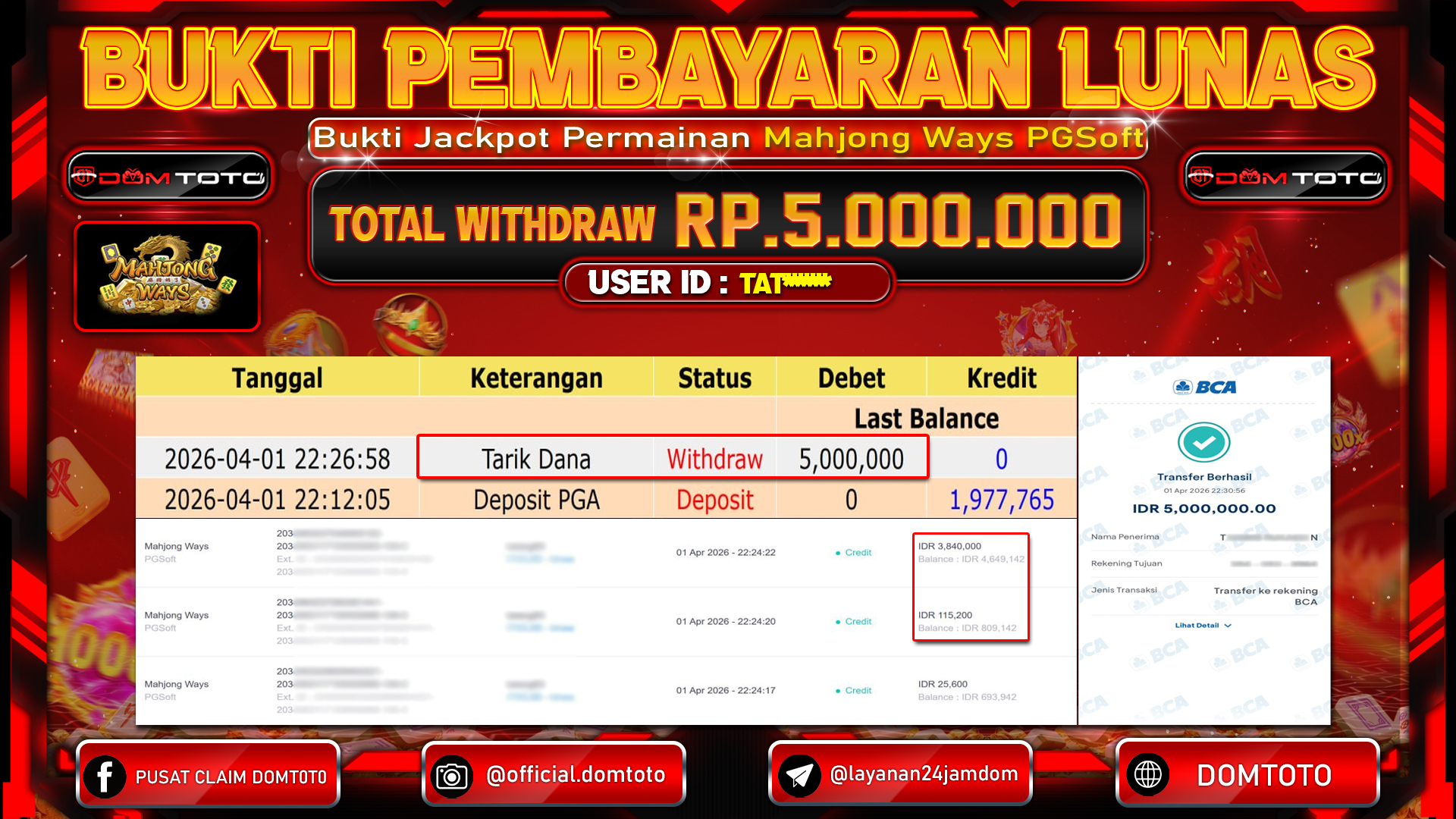 JACKPOT SLOT Mahjong Ways PGSoft 01 APRIL 2026